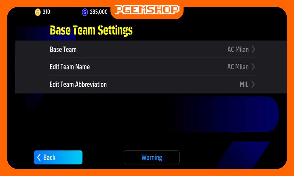 انتخاب Base Team برای تغییر تیم در ای فوتبال