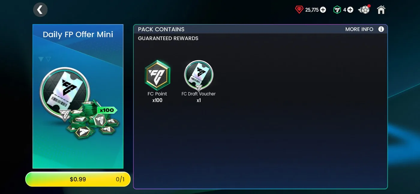 محتویات Daily FP Offer Mini اف سی موبایل: ۱۰۰ اف سی پوینت و ۱ ووچر درفت