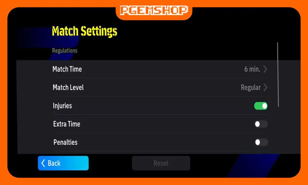 ورود به بخش Match Settings در ای فوتبال